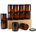 12 Pack Amber Glass Jars, 8 Oz Thick Amber Round Glass Jars, with Black Metal Lids, for Spice, Liquid, Sample, Leakproof and Dis