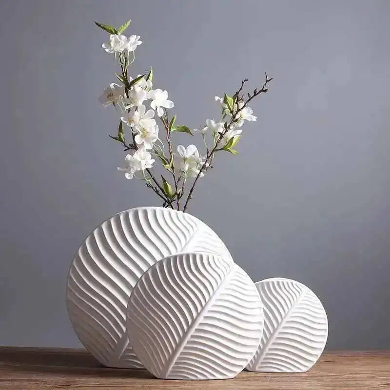 Nordic Leaf Ornaments Household Soft Ornaments Simple White Ceramic Vases Modern Handicraft Ornaments
