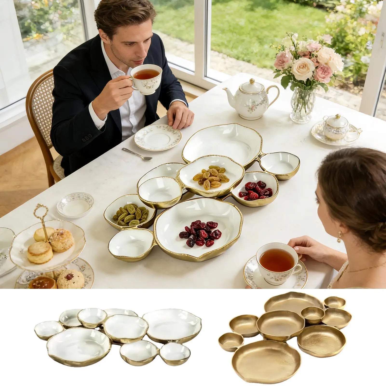 9-Grid Plate Decorative Dessert Plate 9pcs Cluster Serving Bowls Multi Bowl Platter With Compartments For Fruit Candy Meals