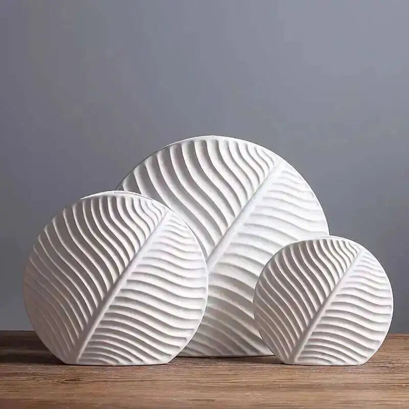 Nordic Leaf Ornaments Household Soft Ornaments Simple White Ceramic Vases Modern Handicraft Ornaments