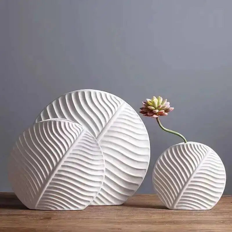 Nordic Leaf Ornaments Household Soft Ornaments Simple White Ceramic Vases Modern Handicraft Ornaments